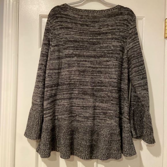 Style & Co Marled Gray Knit Peplum Sweater Top 1X Bell Sleeves - Picture 3 of 8